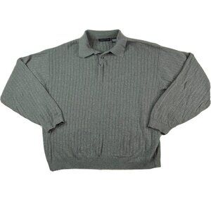 Preswick & Moore Pullover Sweater Mens Large Gray‎ Collar 2 Button 100% Cotton